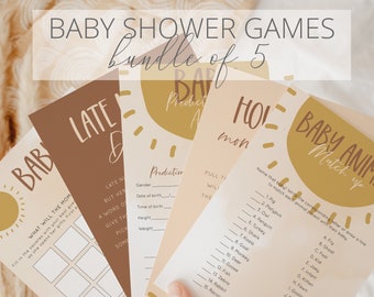 Soli - Sunshine Baby Shower Games Printable, Bundle of 5, Boho Sunshine, Gender Neutral Shower Games Bundle, Editable Instant Download