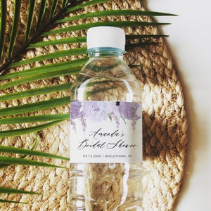 Lavender Water Bottle Labels Template, Bridal Shower Water Bottle Label, Purple Floral Water Bottle Label, Instant Download - Lillian
