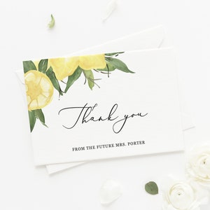 Lyla - Tarjetas de agradecimiento de despedida de soltera, tarjetas imprimibles, verano de cítricos de limón, tarjetas de agradecimiento de boda, descarga instantánea editable