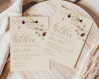 Wildflower Bridal Shower Invitation Template, Bohemian Bridal Shower Invite, Boho Bridal Shower, Editable Template Instant Download - Ella