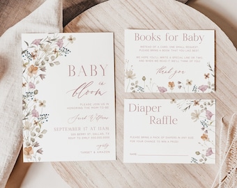 Baby in Bloom Baby Shower Invitation Set, Editable Baby Shower Invite, Wildflower Baby Shower Invitation, Instant Download - Mia