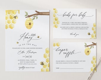 A Little Honey Baby Shower Invitation Template, Honey Bee Shower Invite, Baby Shower Invitation Set, Editable Instant Download - Bailee