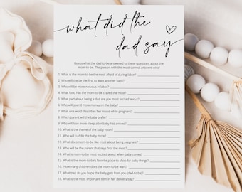 What Did the Dad Say Baby Shower Game, Baby Shower Games Printable, What Did He Say Shower Game, Editable Template Instant Download - Myla