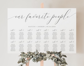Bruiloft zitplaatsen grafieksjabloon, modern schrift elegant grijs, onze favoriete mensen, bruiloft tafelplan, bewerkbare Instant Download - Emelia