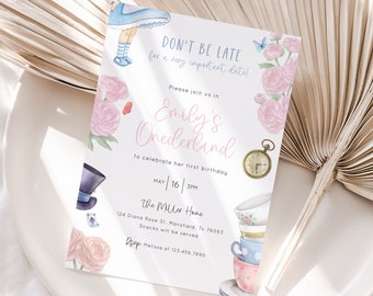 Editable Onederland Birthday Invite, Girl First Birthday Invitation, Mad Tea Party Birthday Invite, Template Instant Download - Alice