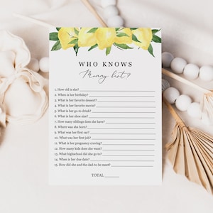 Lyla - Who Knows Mommy Best Baby Shower Game, Lemon Baby Shower Games Printable, Summer Citrus, Editable Template, Instant Download