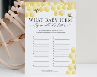 Baby ABC Game, Honeycomb Baby Shower Games Printable, Honey Bee Baby Games, Editable Template, Instant Download - Bailee