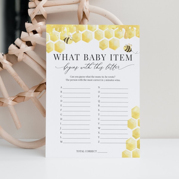 Baby ABC Game, Honeycomb Baby Shower Games Printable, Honey Bee Baby Games, Editable Template, Instant Download - Bailee