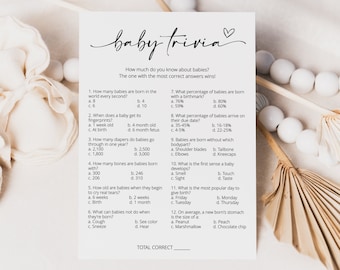Babyshower-quizspel, utskrivbara babyshower-spel, mall för babyquizspel, babyshower-spel, redigerbar direktnedladdning - Myla