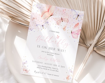 EDITABLE Butterfly Baby Shower Invitation Template, Pink Butterfly Baby Shower Invite, Girl Baby Shower, Butterfly Party Download - Bella