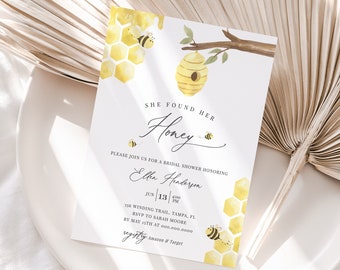 She Found Her Honey Bridal Shower Invitation Template, Honey Bee Honeycomb Bridal Shower Invite, Editable Instant Download - Bailee