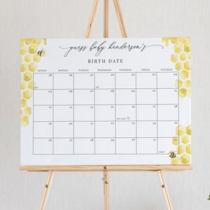 Modèle de calendrier abeille bébé, devinez la date de naissance en nid d'abeille, devinez la date de naissance, téléchargement immédiat modifiable - baile