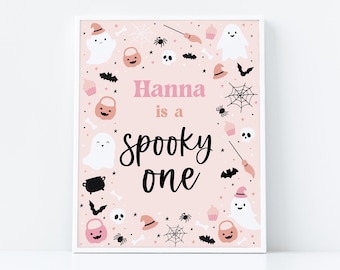 Editable Halloween Party Sign Template, Cute Pink Ghost Party Sign, Spooky One Birthday Sign, Spooktacular Party, Instant Download - Lolli