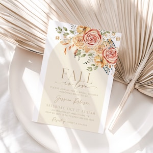 Boho Fall Bridal Shower Invitation Template, Bohemian Bridal Shower Invite, Fall in Love Bridal Shower Invitation, Editable Template  - Faye
