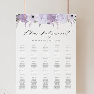 Lavender Floral Seating Chart Template, Vertical Elegant Seating Chart Poster, Printable Template Instant Download - Lillian