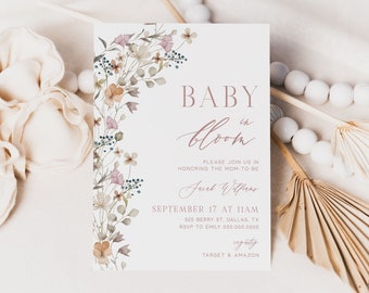 Baby in Bloom Baby Shower Invitation, Editable Baby Shower Invite, Wildflower Baby Shower Invitation, Instant Download - Mia