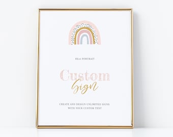 Raylee - Rainbow Custom Sign Template, Boho Pink Baby Shower Sign Kit, Create Unlimited Signs, 8x10 and 10x8, Editable Instant Download