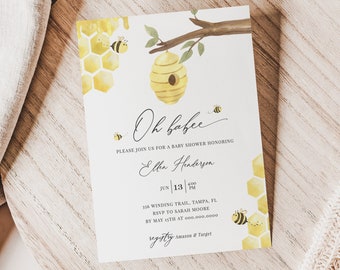 Bee Baby Shower Invitation Template, Oh Babee Shower Invite, Honey Bee Baby Shower Invitation, Editable Instant Download - Bailee