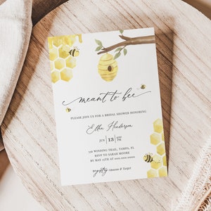 Meant to Bee Bridal Shower Invitation Template, Honey Bee Shower Invite, Honeycomb Shower Invitation, Editable Instant Download - Bailee