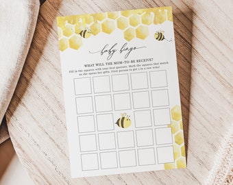 Baby Bingo Shower Game, Honey Bee Baby Shower Games Printable, Honeycomb Baby Games, Editable Template, Instant Download - Bailee