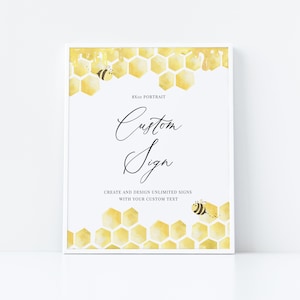 Plantilla de signo personalizado de panal, kit de signos de baby shower de abeja de miel, creación de signos ilimitados, 8x10 y 10x8, descarga instantánea editable - Bailee