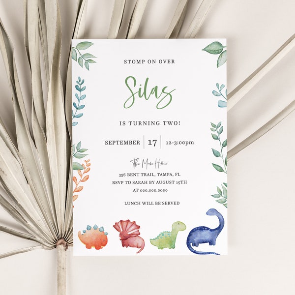 Rex - Modern Dinosaur Birthday Invitation Template, Dino Jungle Birthday Invite, Boy Birthday Invitation, Printable Editable Download