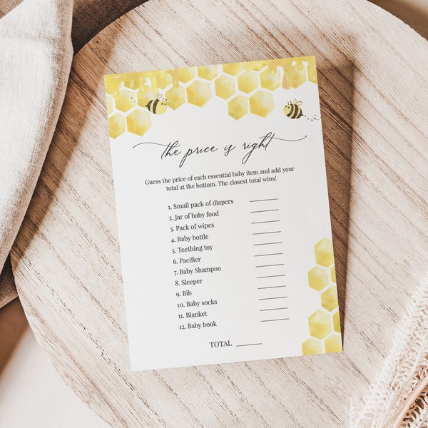 The Price is Right Shower Game, Honey Bee Baby Shower Games Printable, Honeycomb Baby Games, Editable Template, Instant Download - Bailee