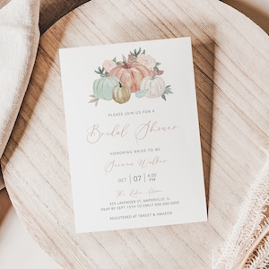Pumpkin Bridal Shower Invitation Template, Floral Pumpkin, Pink Blush Bridal Shower Invite, Editable Template, Instant Download - Lainey
