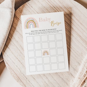 Raylee Baby Bingo Shower Game, Rainbow Baby Shower Games Printable, Boho Baby Games, Editable Template, Instant Download image 1