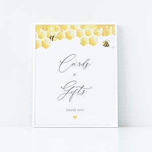 Plantilla de letrero de tarjetas y regalos de nido de abeja, Letrero de baby shower de abeja de miel, Letrero de tarjetas de despedida de soltera de abeja, Descarga instantánea editable - Depositario