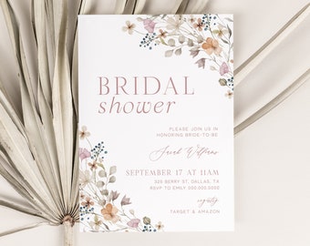 Wildflower Bridal Shower Invitation Template, Wildflower Bridal Shower Invite, Boho Floral Bridal Shower, Editable Instant Download - Mia