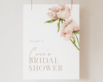 Boho Blush Bridal Shower Welcome Sign, Pink Peony Bridal Shower Welcome Poster, Blush Pink Floral, Printable Instant Download - Paige
