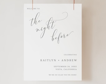Emelia - The Night Before Welcome Sign Template, Rehearsal Dinner Welcome Sign, Welcome to the Night Before, Printable Instant Download