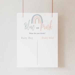 Stembord regenboog gender Reveal, stoffig roze en blauw bord, stemspel gender Reveal, afdrukbare bewerkbare, Instant Download - Blakely