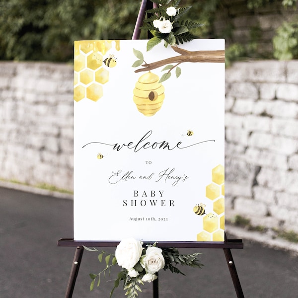 Honey Bee Baby Shower Welcome Sign, Honeycomb Baby Shower Welcome Poster, Sweet as can Bee, Printable Instant Download - Bailee