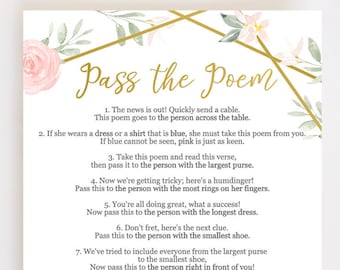 Orelia - Pass the Poem Bridal Shower Games Printable Bridal Poem Game Template Instant Download