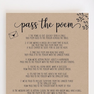 Savanah - Pass the Poem, Bridal Shower Games Printable, Rustic Kraft Paper, Editable Instant Download, Bridal Shower Ideas