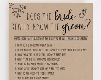 Savanah - Does the Bride Really Know the Groom, Bridal Shower Games Printable Virtual, Rustic Kraft Paper Black and White, Editable Template
