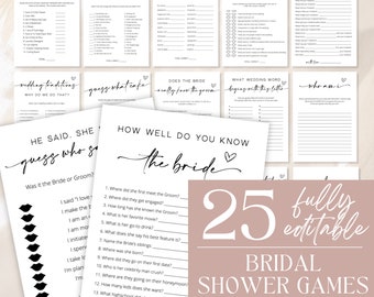 Bridal Shower Game Bundle, Minimalist Bridal Shower Games, Modern Bridal Shower Games Pack, Fully Editable Download - Myla