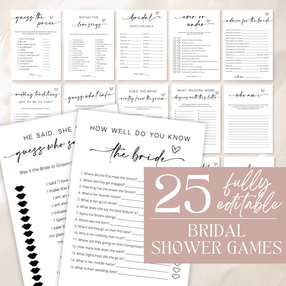 Bridal Shower Game Bundle, Minimalist Bridal Shower Games, Modern Bridal Shower Games Pack, Fully Editable Download - Myla