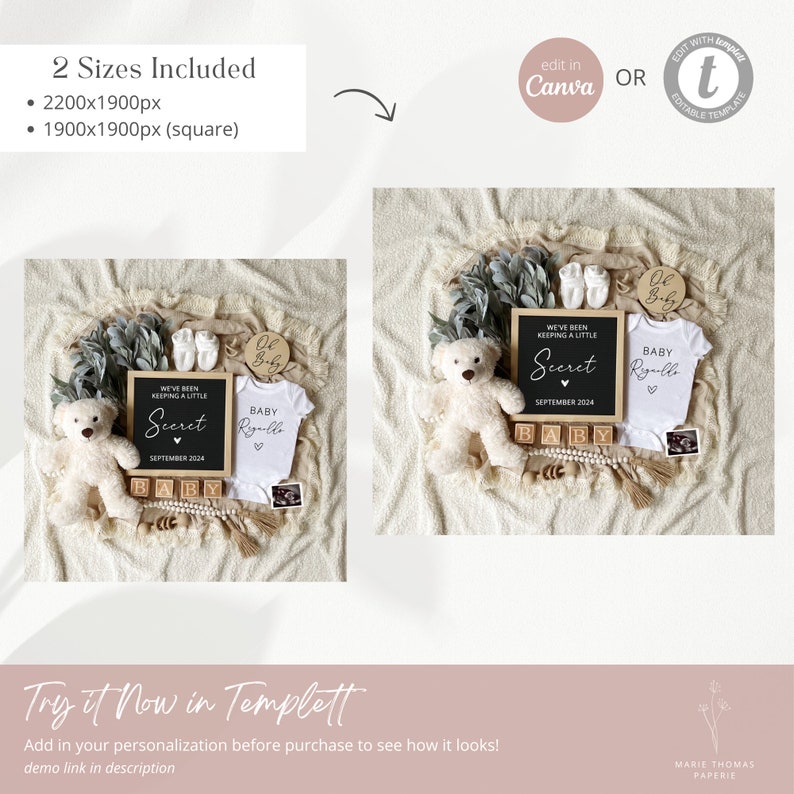 Digital Pregnancy Announcement for Social Media, Editable Letter Board Pregnancy Announcement, Gender Neutral Announcement, Instant Download image 5