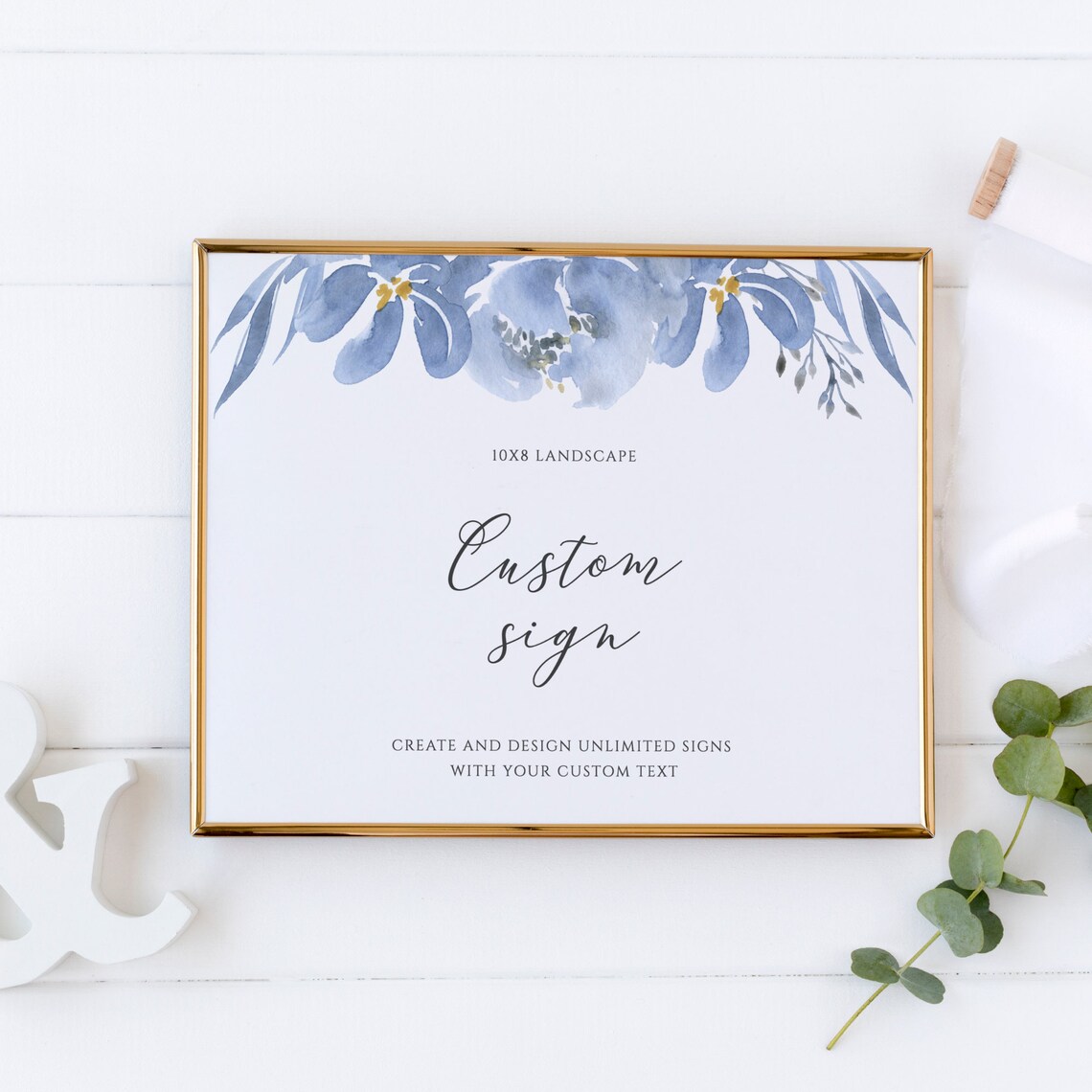 Custom Wedding Sign Template, Dusty Blue Floral Wedding Sign Kit ...