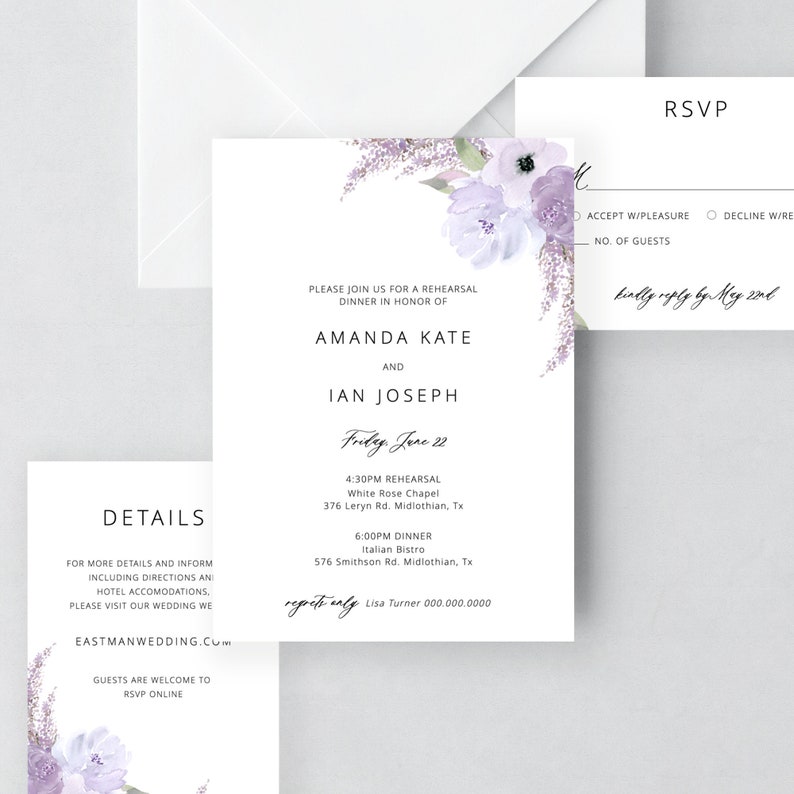 Lavender Wedding Invitation Template Download, Wedding Invitation Set, Purple Floral Wedding Suite, Editable Instant Download Lillian image 4