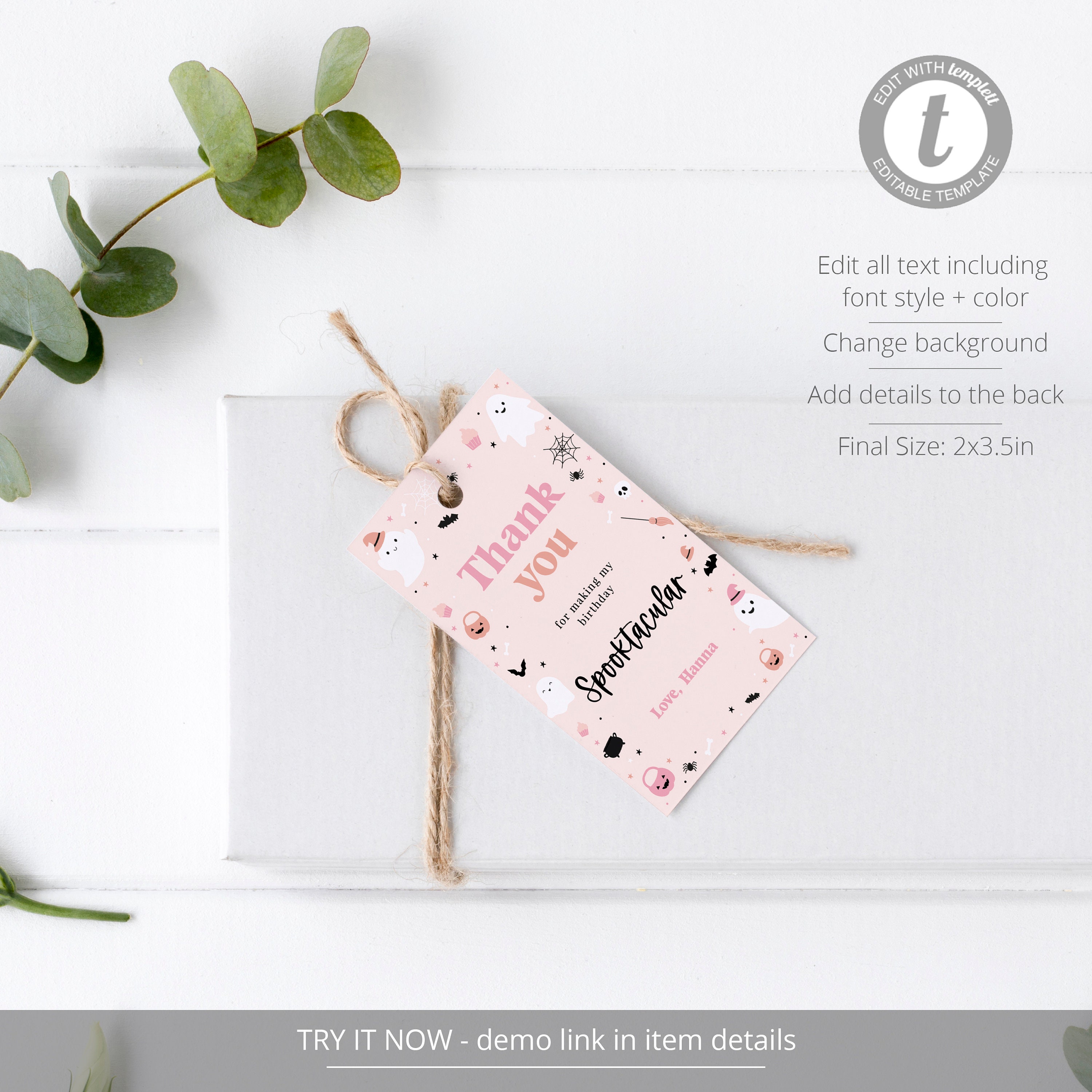 Editable Spooky Birthday Favor Tag Template, Pink Girl Halloween Thank ...