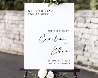 Modern Wedding Welcome Sign, Minimalist Wedding Welcome Sign, We're So Glad You're Here Welcome Poster, Editable Template - Myla