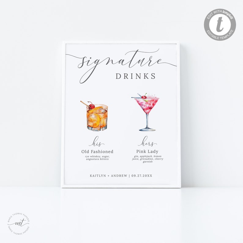 Signature Drink Sign, Minimalist Bar Menu Template, Modern Editable Drink Menu, Printable Bar Menu, 3000 Images, Editable Template Emelia image 6