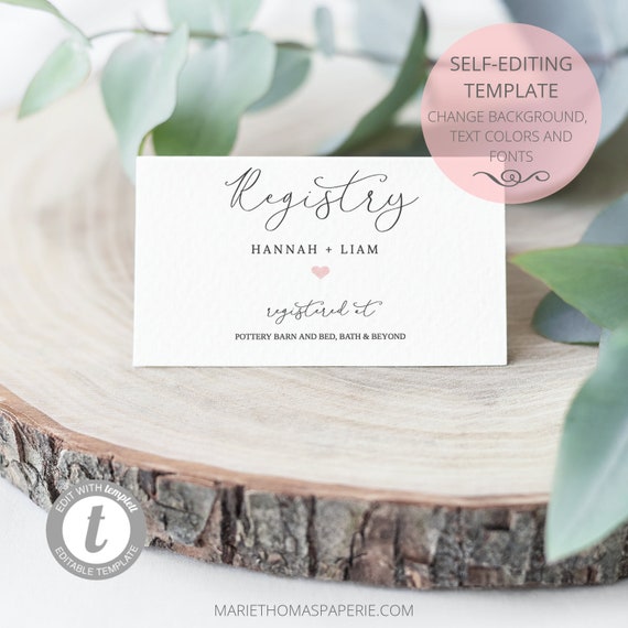 Registry Card Template Bridal Shower Registry Insert Wedding Etsy