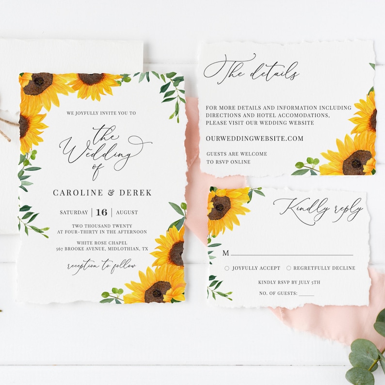 Maybelle Sunflower Wedding Invitation Template Download, Rustic Wedding Invitation Set, Wedding Suite, 100% Editable, Instant Download image 5