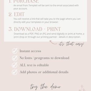 Alena Wedding Invitation Template Boho Wedding Invite Editable Invitation Pink Blush Floral Wedding Set Instant Download image 5