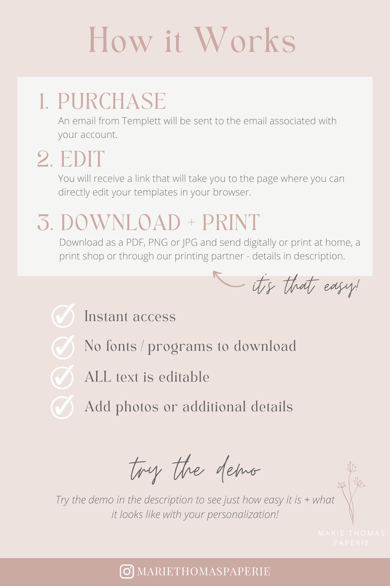 Alena Wedding Invitation Template Boho Wedding Invite Editable Invitation Pink Blush Floral Wedding Set Instant Download image 5